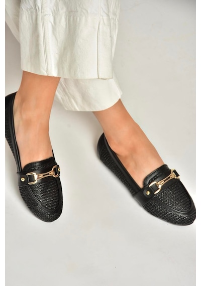 Fox Shoes U250029017 Siyah Hasır Kadın Babet Siyah-hasir Siyah