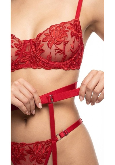 Suısy Crimson Muse Kırmızı Dantelli Jartiyerli Sütyen Külot Takımı Bordo