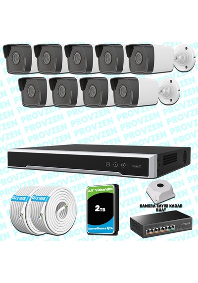 Provzen Hikvision 9 Ip Kameralı 4mp 1440p Mikrofonlu Güvenlik Kamerası