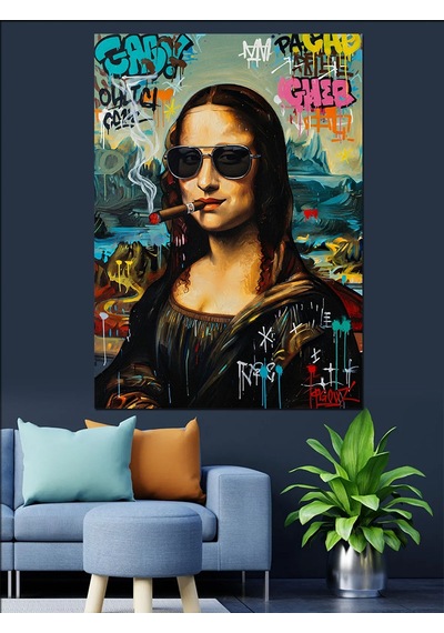Ahşap Tablo Gözlüklü Monalisa Kadın Pop Art Ünlü Tabloları
