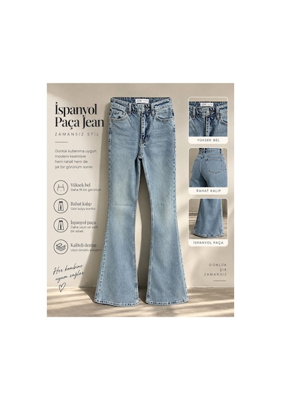 Zdnjeans İspanyol Paça Denım Pantolon Tintli Mavi