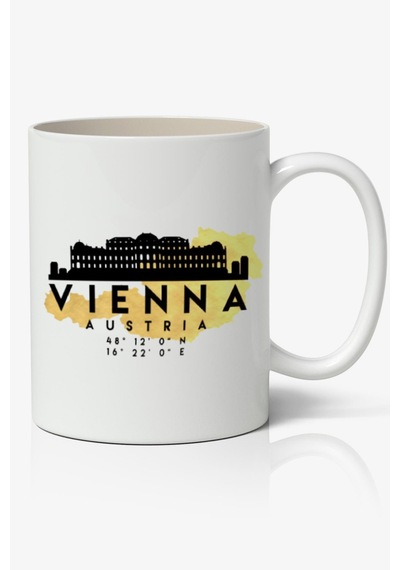 Vienna Austria Skyline Map Viyana Temalı Beyaz Kupa Bardak Arkadaşa Sevgiliye Hediye Beyaz