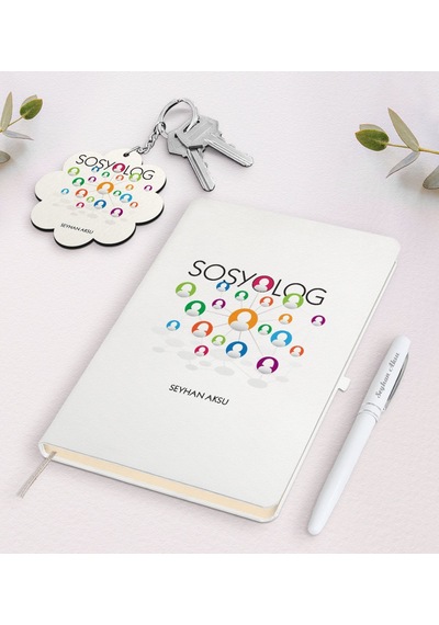 Kişiye Özel Sosyolog Beyaz Defter Kalem Ve Anahtarlık Seti