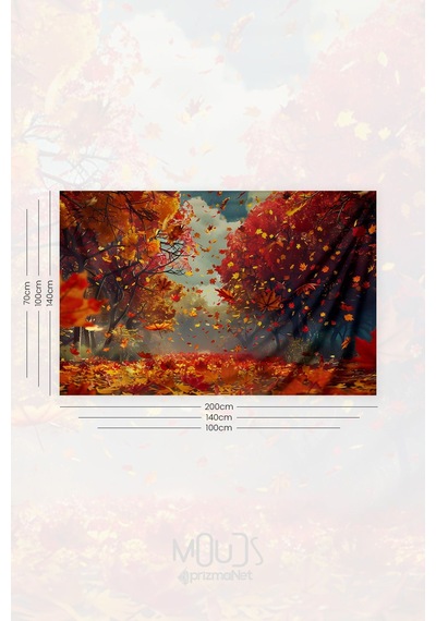 Sonbahar Yaprakları Desenli Duvar Halısı Duvar Örtüsü Tapestry Süet Dokulu Kumaş