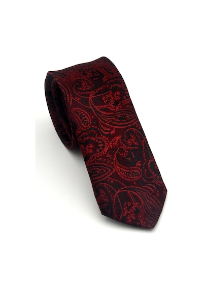 Gaffy Siyah Şal Desenli Kırmızı Dokuma Kumaş Mendilli Slim Fit Kravat // Sdk-2607-4 Kırmızı