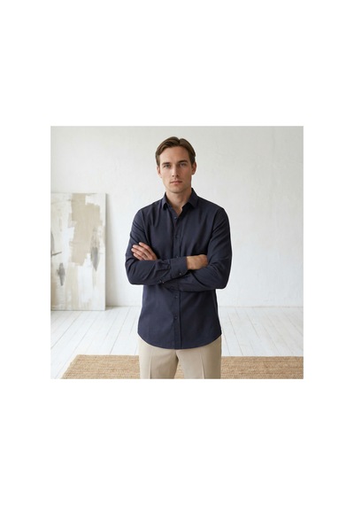 Yusaytr Slim Fit Uzun Kollu Pamuklu Gizli Düğme Yakalı Oxford Gömlek Lacivert Lacivert