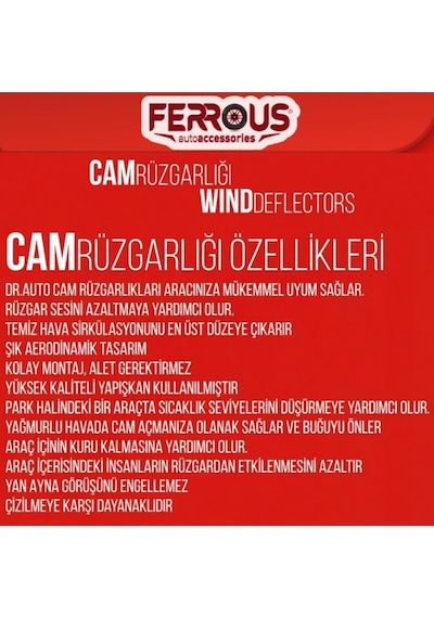 Dacia Sandero Stepway İle Uyumlu Ferrous Cam Rüzgarlığı 4lü 2021 Ve Üstü
