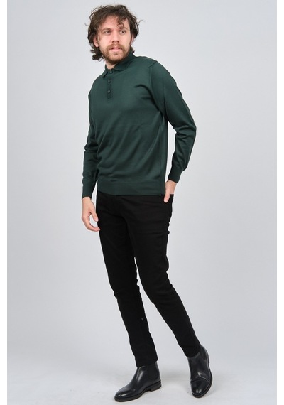 Pave Erkek Polo Yaka Yün Kazak 4538004 Yeşil Yeşil