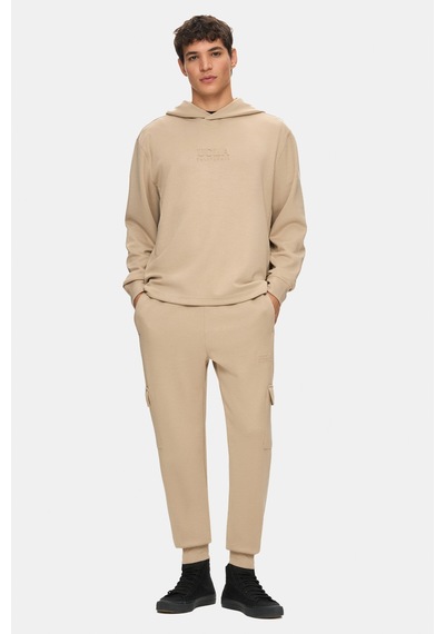 Ucla Wınfrey Koyu Bej Kapüşonlu Gofre Baskı Standard Fit Erkek Sweatshirt Koyu Bej