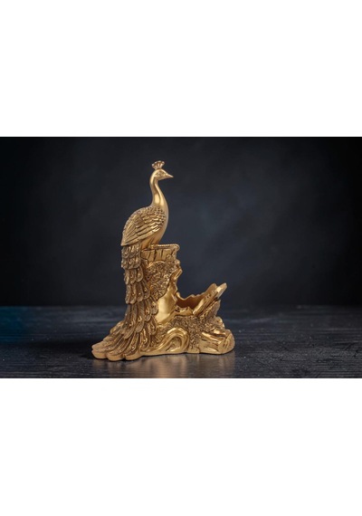 Lüks Tavus Kuşu Şaraplık Biblo Gold Reçine Dekoratif Heykel Feng Shui Ev Ofis Masa Üstü Hediye 34 Cm