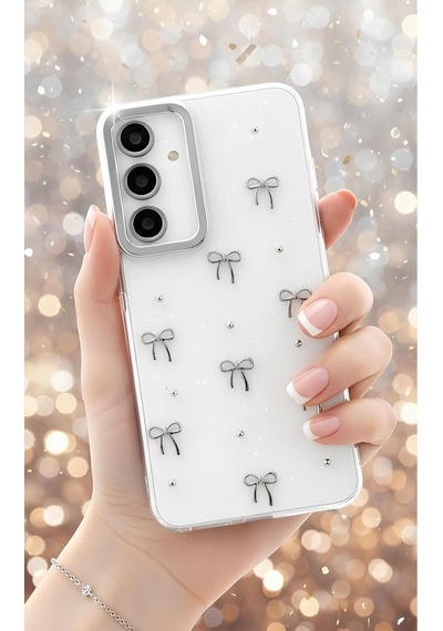 Samsung Uyumlu Galaxy A55 Kılıf Kabartmalı Desenli Simli Şeffaf A Kalite Kapak