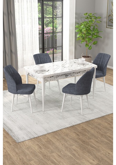 Arel Beyaz Mermer 80x132 Açılabilir Mdf Masa Yemek Odası Takımı, Mutfak Takımı 4 Adet Sandalye Beyaz Mermer - 4 Füme - Beyaz Ayak Arel Beyaz Mermer 80x132 Açılabilir Mdf Masa Yemek Odası Takımı, Mutfak Takımı 4 Adet Sandalye Beyaz Mermer - 4 Füme - Beyaz Ayak