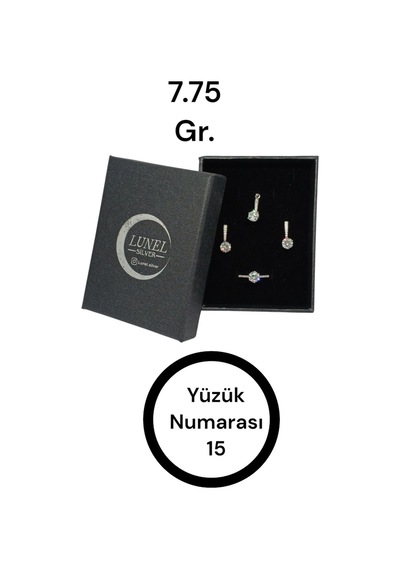 Tek Taşlı Gümüş Takı Seti 925 Ayar, Şık Ve Zarif Kadın Aksesuar Seti Gümüş
