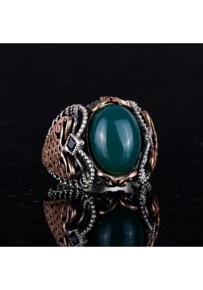 El Yapımı Doğal Jade Taş Yüzük - Huzurlu 925k Katı Gümüş Erkek Yüzüğü - Uyum Ve Refah Tasarımı Gümüş