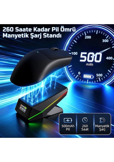Attack Shark X11 Pro V2 Tft Ekranlı Şarj Standlı Kablosuz Oyuncu Faresi Standart