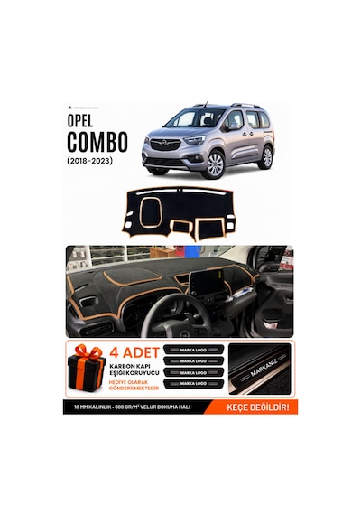 Opel Combo 2018-2023 Uyumlu Torpido Örtüsü, Torpido Kılıfı - Siyah-kahverengi - Op009