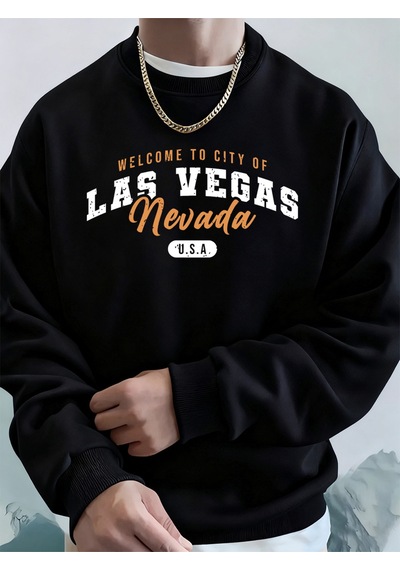 Startmore Startmorelas Vegas'e Hoş Geldiniz Nevada Baskılı Erkek Sweatshirtleri Kışlık Polar Sıcak Kapüşonlu Üst Siyah