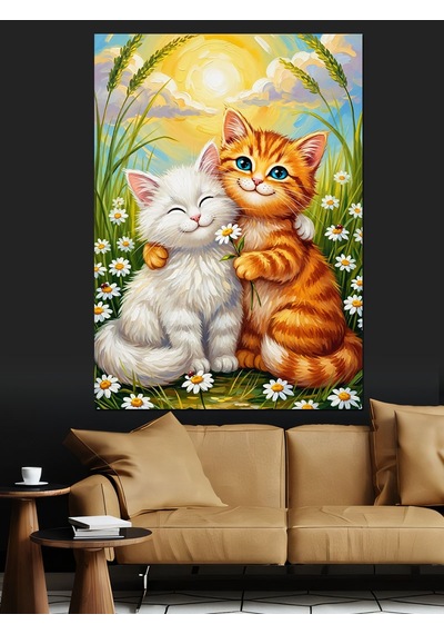 Ahşap Tablo Sarılıp Uyuyan Kedi Yavruları