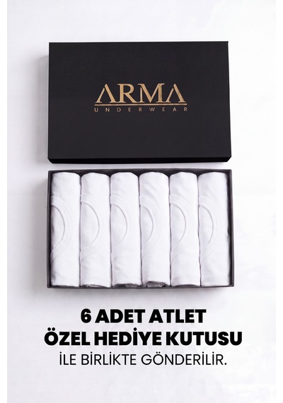 Arma Yıldız Erkek Premium %100 Pamuk Beyaz Atlet 6'lı Özel Hediye Kutulu Damat Bohçası Çeyiz Seti