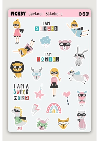 Sevimli Süper Kız Ve Arkadaşları Sticker Seti - 22 Adet Etiket Çıkartma Diğer