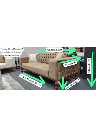 Lidya Model Koltuk Takımı Açık Krem - Kahverengi