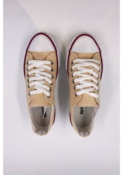 Skywalk Keten Bej Yüksek Taban Sneaker Spor Ayakkabı Bej