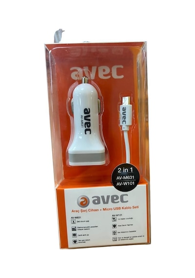 Avec Av-m631+av-w101 Çakmaklık Araç Şarj Seti Micro Usb Kablolu