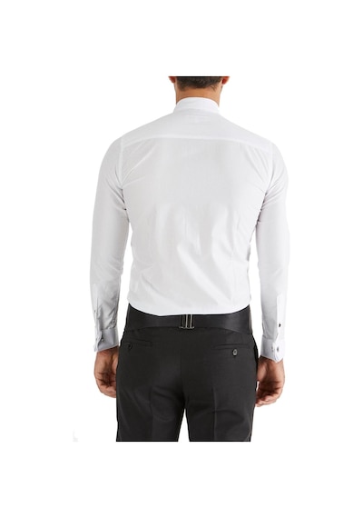 Efor Slim Fit Duble Manşet Gizli Düğme Ata Yaka Beyaz Damatlık Smokin Gömlek Gk 362 Beyaz