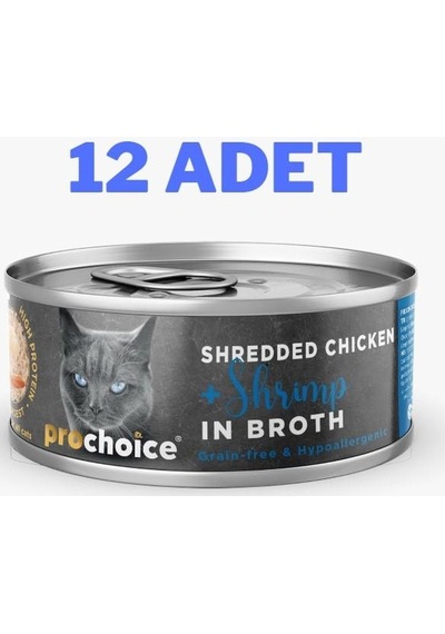 Pro Choice Deluxe Shredded Chicken & Shrimp Yetişkin Kedi Konservesi 12 x 70 G