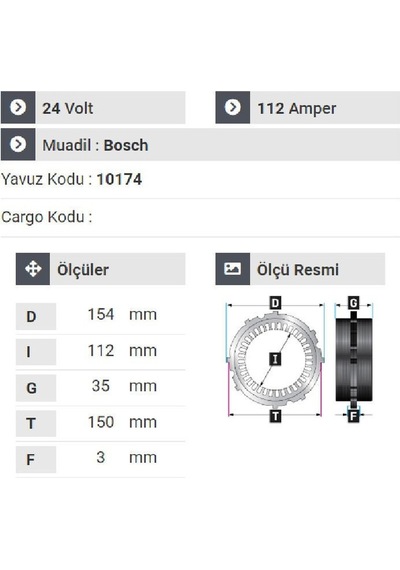 Nursan 178924 Statör 24v 112a Y.m Safir Otobüs Y.m Man Neoplan Y.m Kulaklı