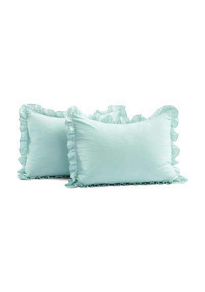 Aqua Allison Fırfırlı Etek Yatak Örtüsü Vintage Şık Çiftlik Evi Tarzı Hafif 3 Parça Set Queen Çok renkli