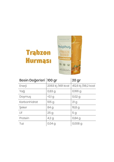 3'lü Paket Freeze Dried Trabzon Hurması - Dondurularak Kurutulmuş Trabzon Hurması 30g X 3 1 Adet