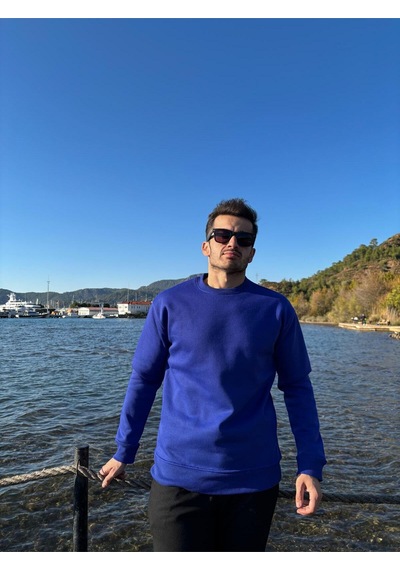 Bisiklet Yaka Düz Lacivert Sweatshirt Lacivert
