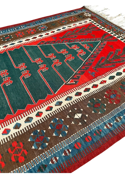 El Dokuma Antika Obruk Kilimi 130x180 Kök Boya İnce Koleksiyonluk Kilim