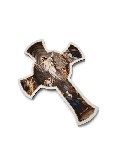 Katedral Mimarili Ahşap Duvar Haçı - Hz. İsa, Meryem Ana Ve Melekler Kabartma Dini Dekor Tek Parça