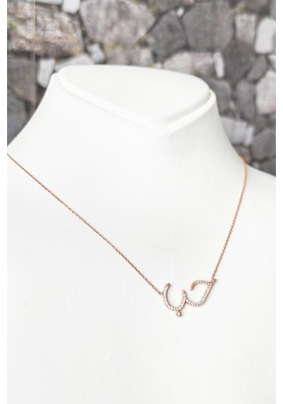 Arapça Sev Yazılı Taşlı Gümüş Kolye Rose Gold