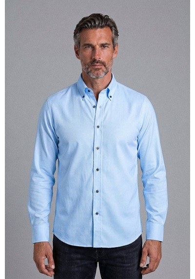 Bisse Mavi Regular Fit Pamuk Cepsiz Uzun Paşa Yaka Gömlek Gmkls261089 E35