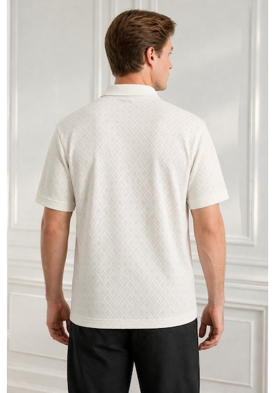 Tarz Cool Erkek Jakar Desenli Düğmesiz Polo Yaka Tişört Slim Fit Yazlık Triko Tişört Beyaz Tarz Cool Erkek Jakar Desenli Düğmesiz Polo Yaka Tişört Slim Fit Yazlık Triko Tişört Beyaz