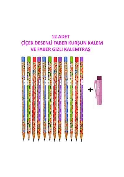 Faber-castell Çiçek Kurşun Kalem 12'li Set Ve Gizli Kalemtraş 124-Pembe