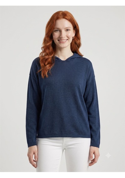 Neden Tekstil Kadın Kapüşonlu Lacivert Triko Sweatshirt