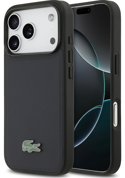 Apple Uyumlu iPhone 17 Pro Kılıf Lacoste Lisanslı M-safe Özellikli Pu Pike Desenli Metal Logolu Kapak Lacivert