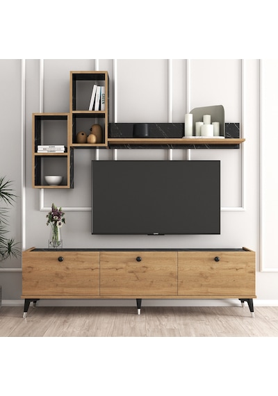 MOXEN MT2 MİRA DUVAR RAFLI TV SEHPASI - KİTAPLIKLI TV ÜNİTESİ