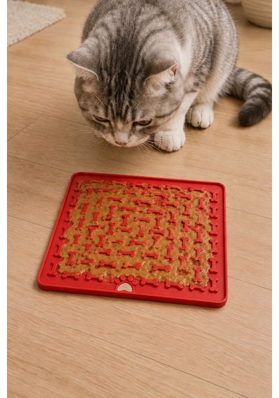 Silikon Kırmızı Kaymaz Yavaş Yeme Kedi Köpek Mama Ezmesi Yalama Matı Mt285kr