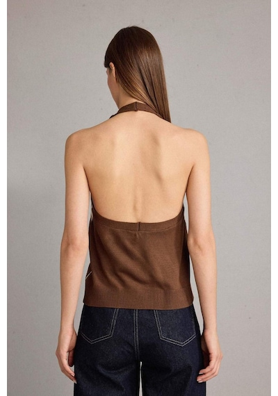 Defacto Slim Fit Dar Kesim Halter Yaka Baklava Desenli Yelek G7503ax25wnbn214 Kahve-bn214