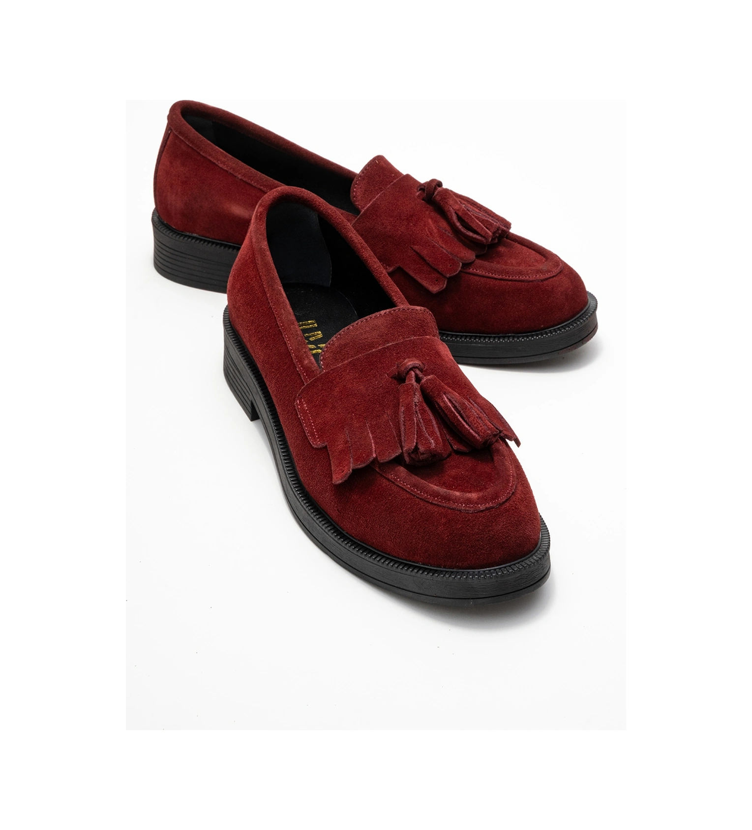 Luvishoes Luvi Shoes Milina Bordo Süet Püsküllü Hakiki Deri Kadın Loafer Ayakkabı Bordo