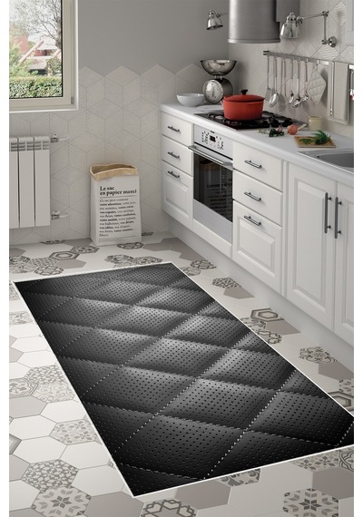 Kaymaz Dijital Mutfak & Salon Halı Trend Geometrik E5013 Siyah