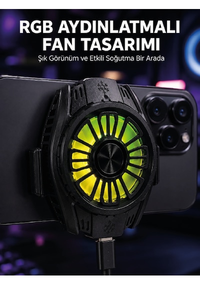 Rgb Fan Aydınlatmalı Sessiz Çalışan Telefon Soğutucu - Lisinya
