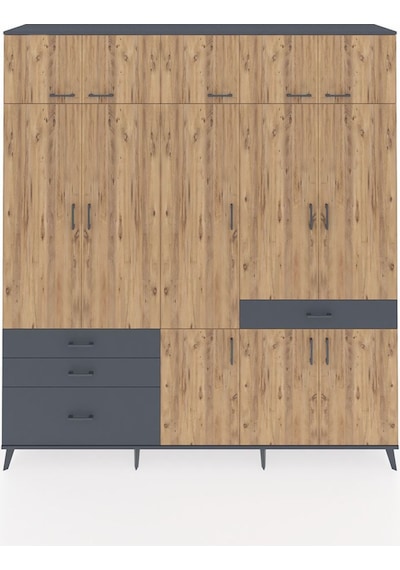 Hyperion Dolap 8 Raflı 4 Çekmeceli 3 Askılı 220x44x243 Antrasit-çam/antrasit Çok Renkli Hyperion Dolap 8 Raflı 4 Çekmeceli 3 Askılı 220x44x243 Antrasit-çam/antrasit Çok Renkli