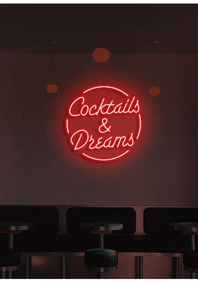 Coctails & Dreams Yazılı Neon Tabela Kırmızı