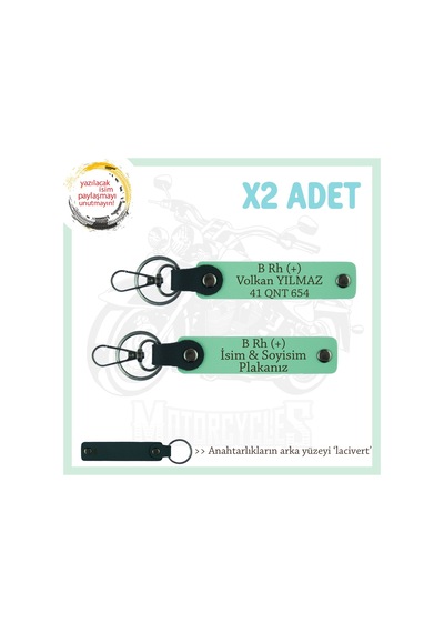 Efsane Motorculara, İsim Plaka Ve B Rh + Kan Grubu, Anlamlı Hediye X2' Li Anahtarlık, Yeşil-laci